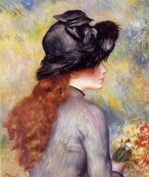 Pierre Auguste Renoir : Young Girl Holding at Bouquet of Tulips